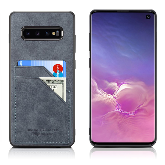 Samsung Galaxy S10 dual card slot leather case - dark grey