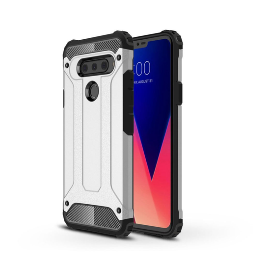 LG V40 ThinQ heavy duty rosoinen hybrid suojakotelo - Hopea