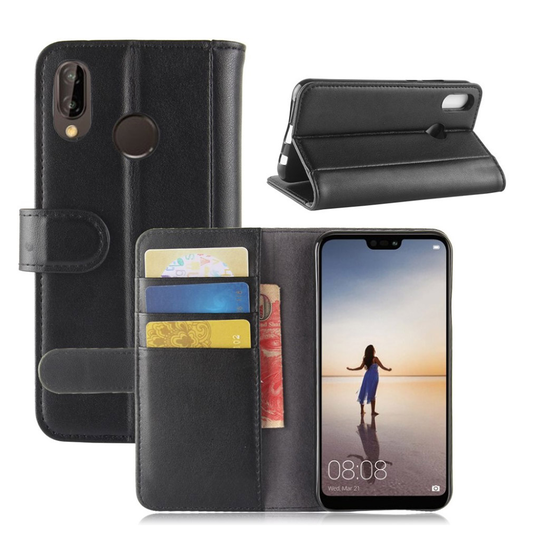 Huawei P20 Lite haljasnahkainen suojakotelo - Musta