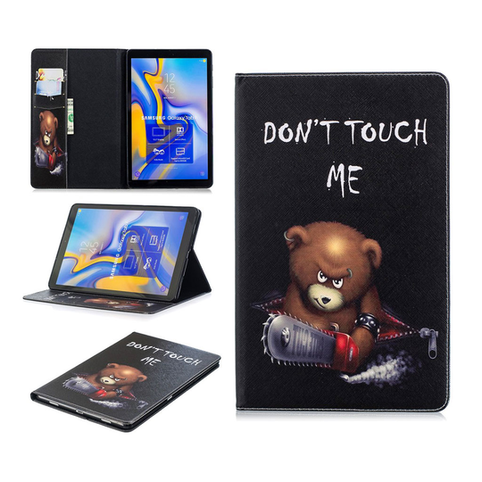 Samsung Galaxy Tab A 10.5 kuviollinen seisova mallinen synteetti nahkainen suojakotelo missä kortti paikat - Nalle Ja Varoitusteksti