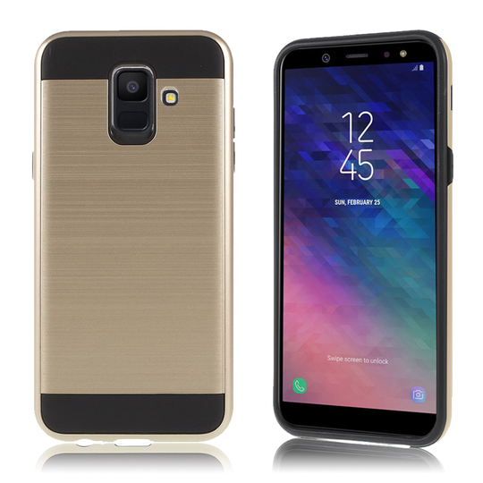 Samsung Galaxy A6 Harjattu Pinta PC ja TPU Kombo Takasuoja Kuori - Kulta