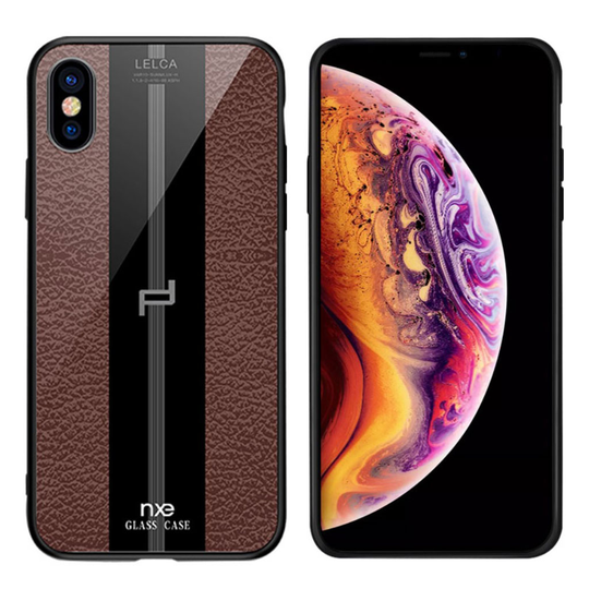 NXE LELCA iPhone XS tuntuinen kuvioinen suojakotelo - Kahvi
