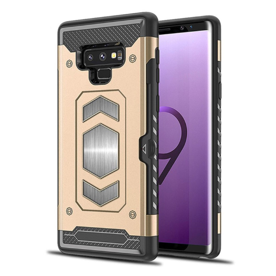 Samsung Galaxy Note9 Kilpi Kova Hybriidi Muovinen Magneettinen Takasuoja Kuori Korttipaikalla - Kulta