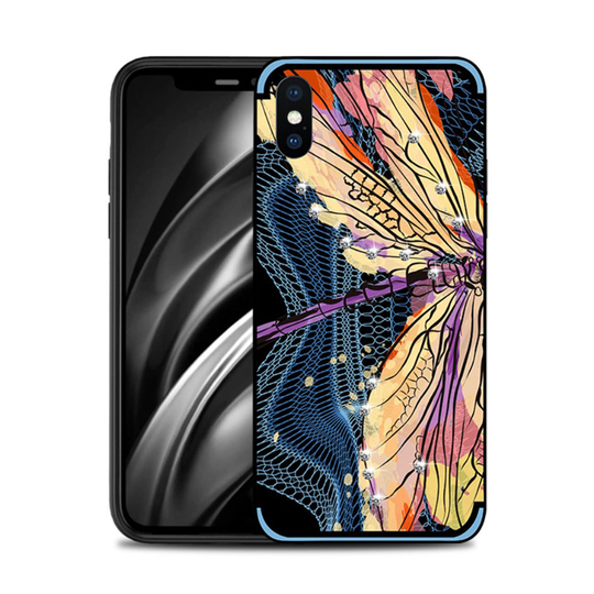 iPhone Xs Max NXE sudenkorento kuviollinen silikooni muovinen takasuoja kuori missä tekojalokivet - Sininen