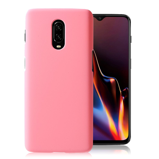 OnePlus 6T matta pintainen liukuestoinen silikooni pinnoitettu kova muovinen takasuoja kuori - Pinkki