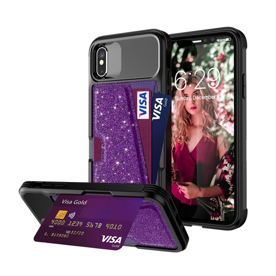 iPhone XS magneettinen absorptio glitteröity nahkainen suojakotelo - Violetti