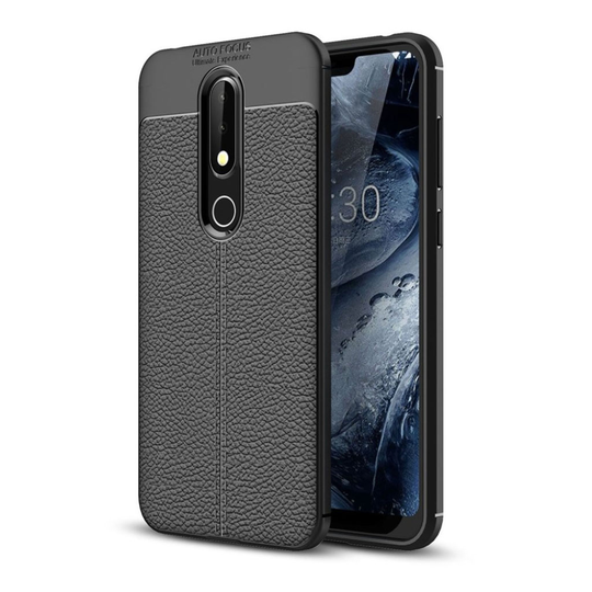 Nokia 6.1 Plus Liitsihedelmän Kuoren Rakenteinen Muovinen Takasuoja Kuori - Musta