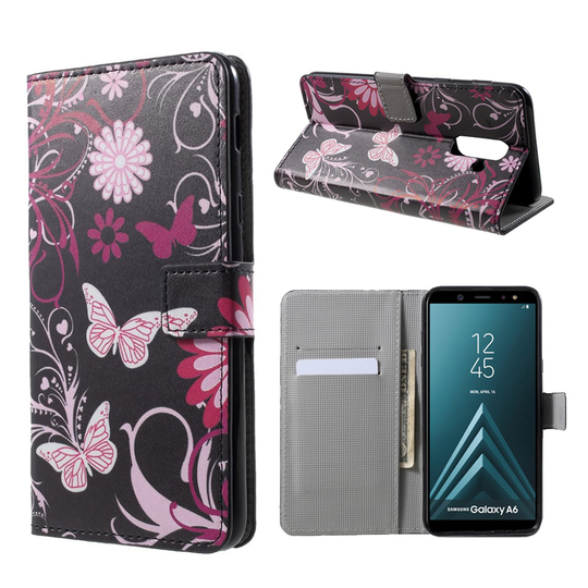 Samsung Galaxy A6 Magneettinen Nahka Lompakko Suojakotelo - Kukalliset Perhoset