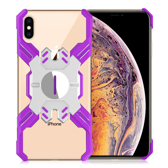 iPhone Xs Max Heroes sarjan X-kuviollinen metalli hybriidi takasuoja kuori - Hopea/ Violetti