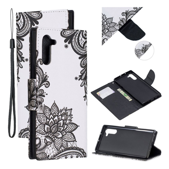 Wonderland Samsung Galaxy Note 10 flip kotelot - Musta Kukka