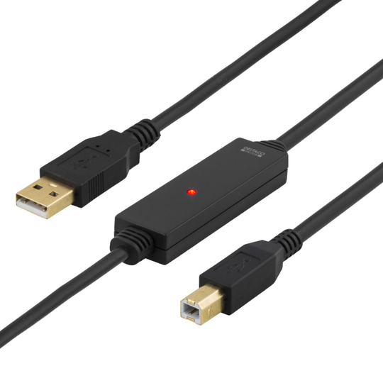 PRIME USB 2.0 Kaapeli Tyyppi A Uros - Tyyppi B Uros, Aktiivinen, 5m, Musta
