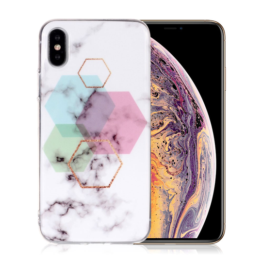 iPhone Xs Max IMD marmori kuviollinen silikooni muovinen pehmeä takasuoja kuori - Tyyli S