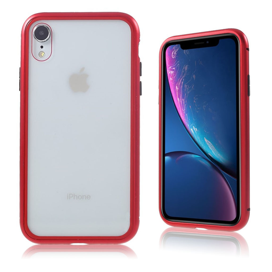 iPhone Xr magneettinen hybriidi takasuoja kuori lasista ja metallista - Punainen