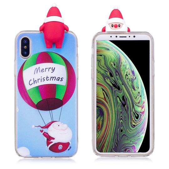 iPhone XS 3D joulu kuviollinen silikooni muovinen pehmeä takasuoja kuori nukella - Joulupukki ja Ilmapallo