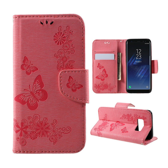 Samsung Galaxy S8 Perhos Kuvioinen Nahkakotelo Lompakko - Pinkki