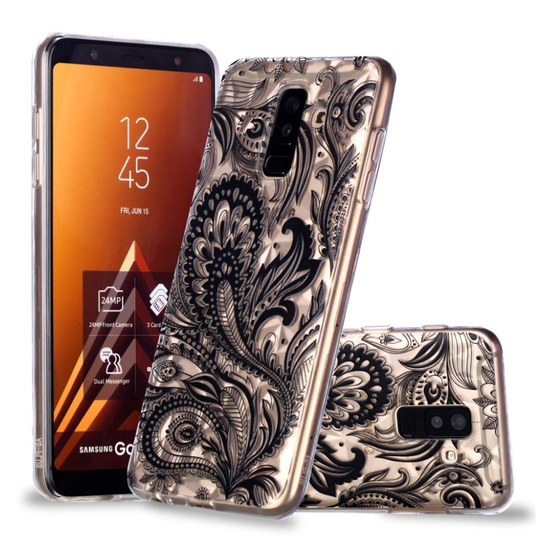 Samsung Galaxy A6 Plus (2018) 3D diamond pattern case - Black Flower