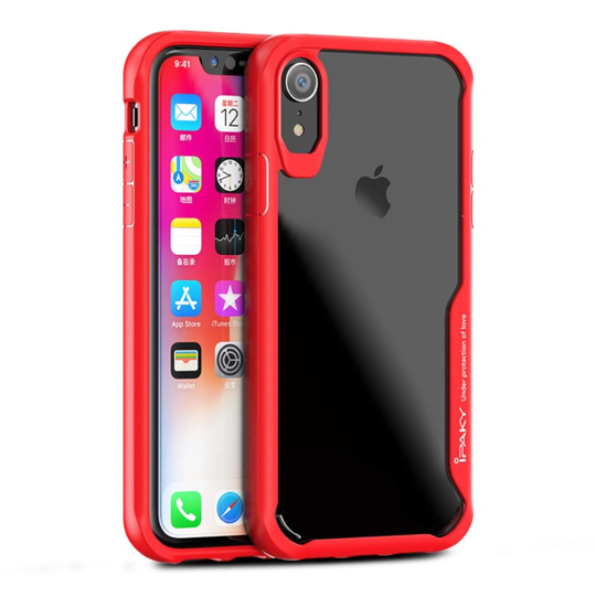 iPhone 9 IPAKY Iskukestävä Kirkas Muovinen Pehmeä Kehys Takasuoja Kuori - Punainen