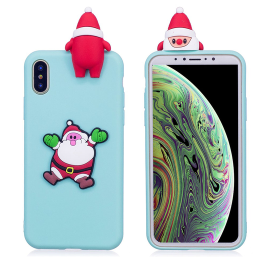 iPhone XS 3D joulu kuviollinen silikooni muovinen takasuoja kuori nukke koristeella - Cyaani Joulupukki