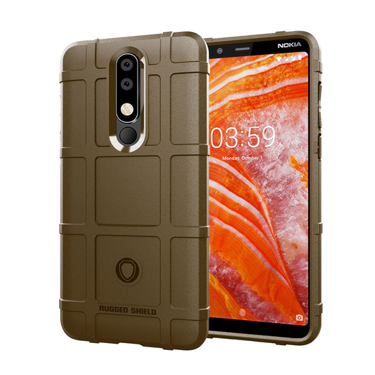 Nokia 3.1 Plus iskukestävä silikooni muovinen ruudukko kuviollinen takasuoja kuori - Ruskea