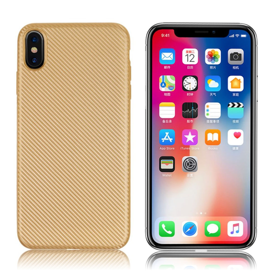 iPhone 9 Hiilikuitu Harjattu Pintainen Muovinen Takasuoja Kuori - Kulta