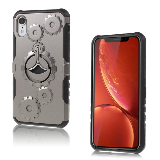 iPhone 9 Hybriidi Muovinen Takasuoja Kuori Jalkatuella Ja Hammaspyörä Kuviolla - Harmaa