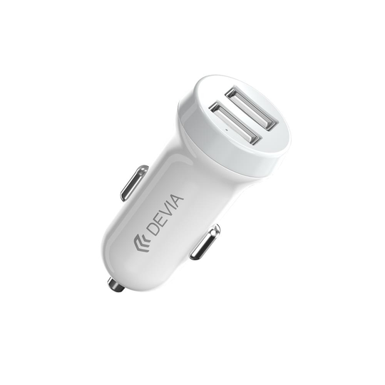 Devia USB-autolaturi 2 x USB 3 1A + USC-C-kaapeli valkoinen