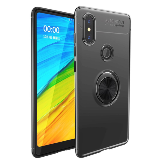 Xiaomi Mi MIX 2S pehmeä muovinen takasuojakuori sormirengas jalkatuella - Musta