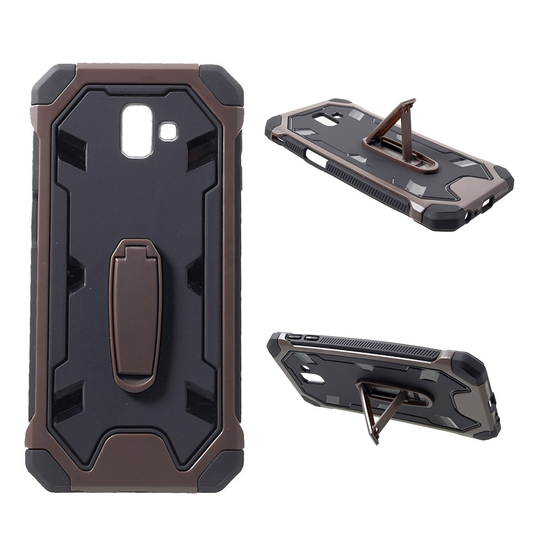 Samsung Galaxy J6 Plus (2018) Iskunkestävä combo Suojakotelo - Kahvi