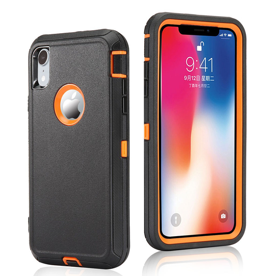 iPhone Xr Iskukestävä hybriidi muovinen takasuoja kuori - Musta/ Oranssi