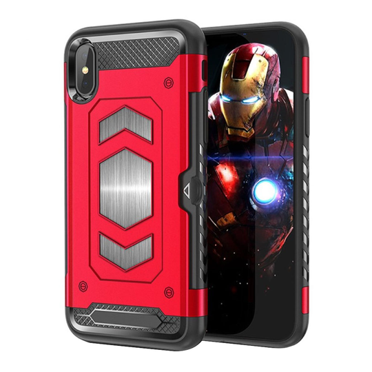 iPhone 9 Plus Hybriidi Muovinen Takasuoja Kuori Magneetti Laatalla Ja Kortti Paikalla - Punainen