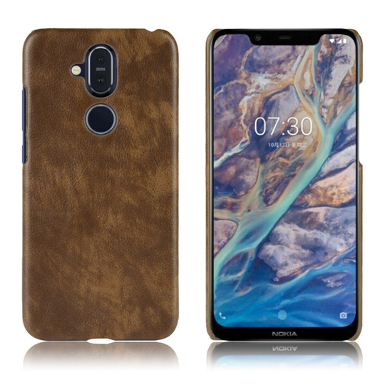 Nokia 8.1 litsi nahkainen Suojakotelo - Ruskea