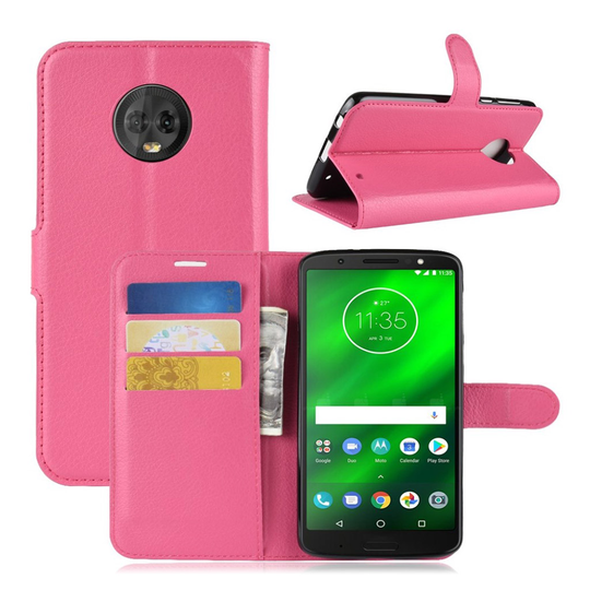 Motorola Moto G6 Plus Liitsihedelmän Jyvä Nahka Lompakko Suojakotelo - Ruusu