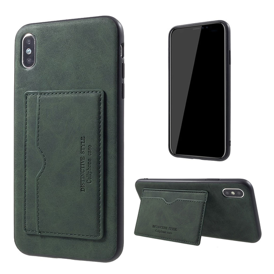 iPhone 9 Plus Synteetti Nahkainen Takasuoja Kuori Korttipaikalla - Vihreä