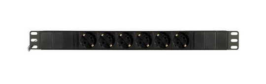 Virtapaneeli, Jossa 6xCEE 7/3 Pistoketta, 1xCEE 7/7 Liitos, Ilman Katkaisijaa, 19" 1U,3m Kaapeli, Ko