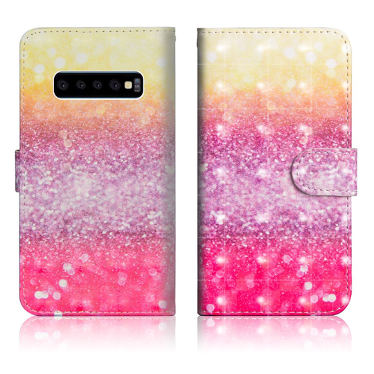 Samsung Galaxy S10 Plus vaalea piste koriste nahkainen flip Suojakotelo - Glitteri Elementtejä