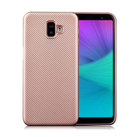 Samsung Galaxy J6 Plus (2018) hiilikuitu harjattu silikoninen takasuoja kuori - Ruusu Kulta