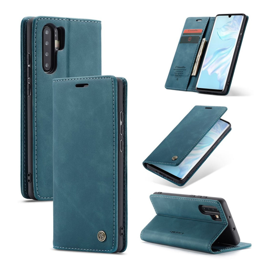 CASEME Huawei P30 Pro retro nahkainen suojakotelo - Sininen