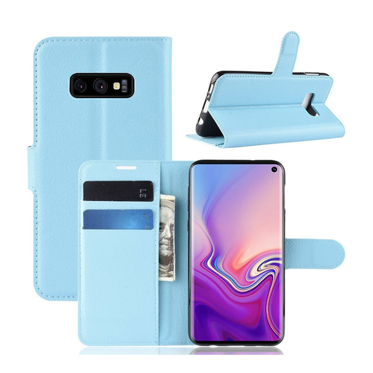 Samsung Galaxy S10e litsi nahkainen flip Suojakotelo - Vaaleansininen