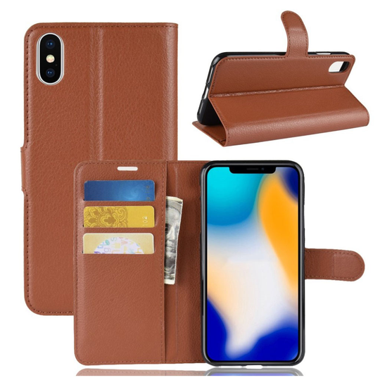 iPhone Xs Max Tyylikäs Synteetti Nahkainen Lompakko Suojakotelo - Ruskea