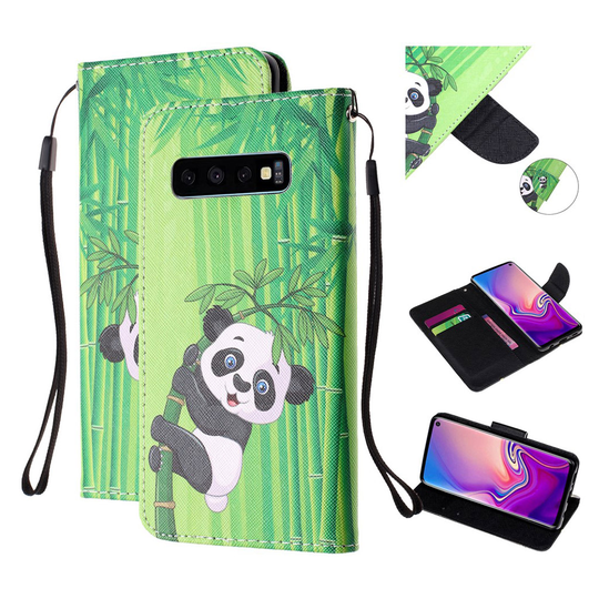 Samsung Galaxy S10 Plus pattern leather case - Panda on Bamboo