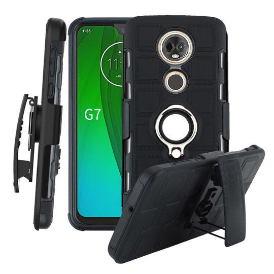 Motorola Moto G7geometrinen kuviollinen hybrid suojakotelo - Musta