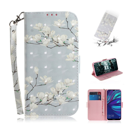 Huawei P30 Lite light spot décor nahkainen suojakotelo - Valkoiset Kukat