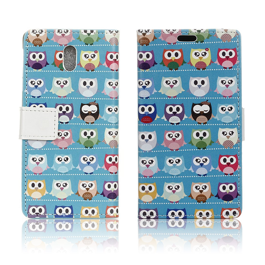 Samsung Galaxy J5 (2017) vintagetyylinen nahkakotelo - Sinisen taustan pöllöt