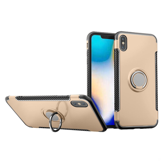 iPhone Xs Max hiilikuitu harjattu iskukestävä hybriidi muovinen takasuoja kuori - Kulta