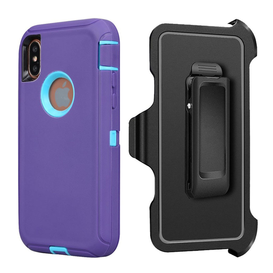 iPhone Xs Max iskukestävä hybriidi muovinen suojakuori vyöklipsi levyllä - Sininen/ Violetti