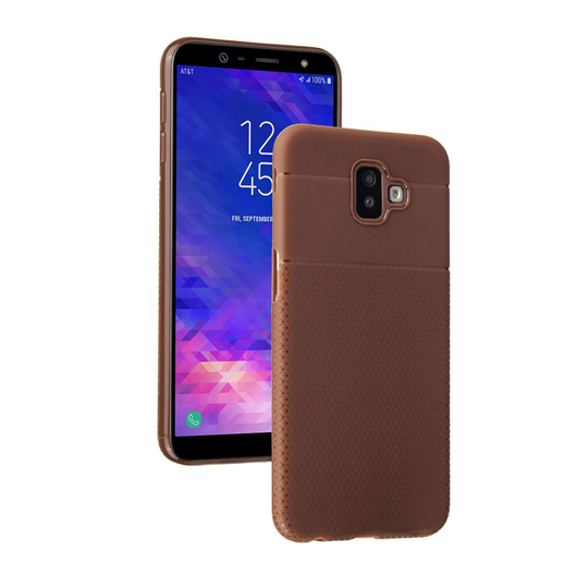 Samsung Galaxy J6 Plus (2018) kolmio kuvio pintainen pehmeä silikooni takasuoja kuori - Ruskea