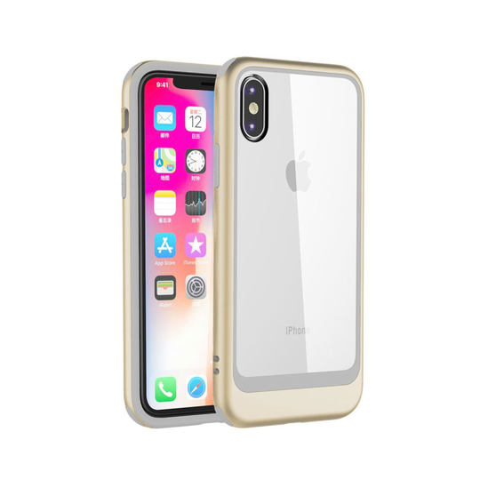 iPhone Xs Max transparentti hybriidi muovinen takasuoja kuori - Kulta