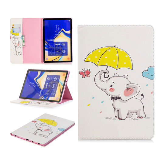 Samsung Galaxy Tab S4 kuviollinen syntetti nahkainen suojakotelo missä kortti paikat - Norsu Sateenvarjolla