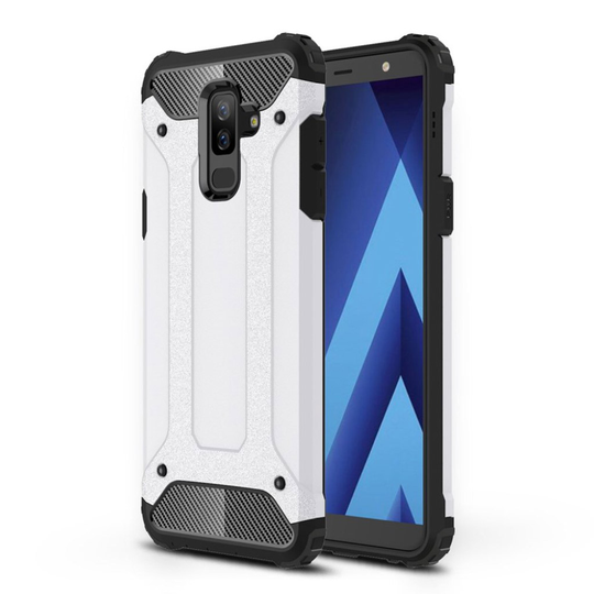 Samsung Galaxy A6 Plus Armor Guard Muovi ja TPU Hybriidi Takaosa Suoja Kuori - Valkoinen