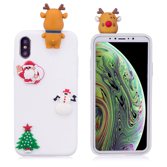 iPhone XS 3D joulu kuviollinen silikooni muovinen takasuoja kuori nukke koristeella - Valkoinen Joulutunnelma